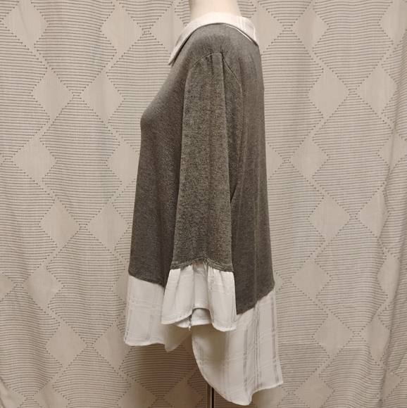 Elle Gray and White Layered Blouse With Collar Women's Size XXL - Picture 4 of 9